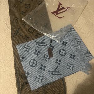 Louis Vuitton logomania shine scarf LV logo blue metallic and Tan one